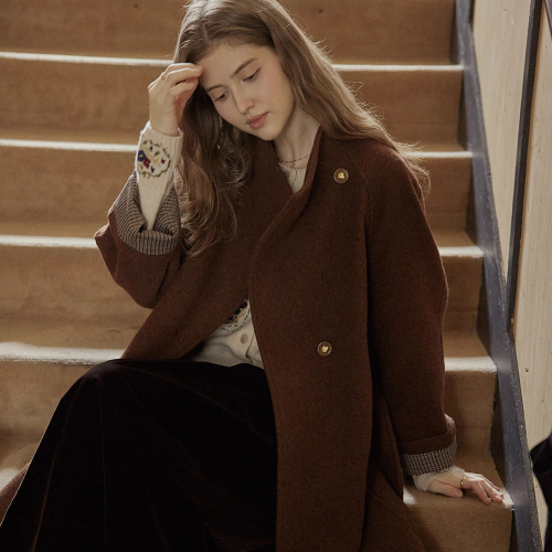 PM_Plaid cuffs belted coat