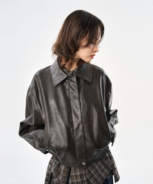 Куртка-блузон из искусственной кожи KHAKI BROWN