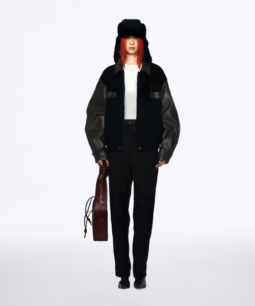 YUJI LOGO PATCH VARCITY JUMPER BLACK