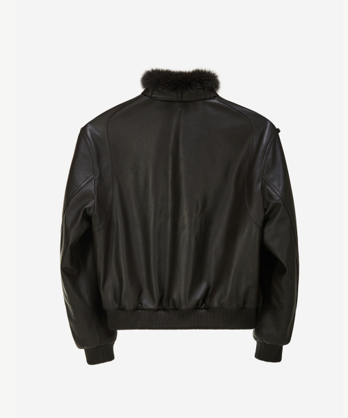 FUR LEATHER BLOUSON JACKET DARK BROWN