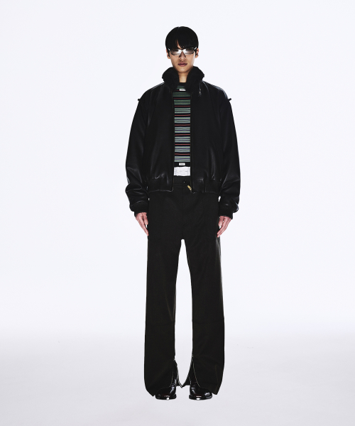 FUR LEATHER BLOUSON JACKET DARK BROWN