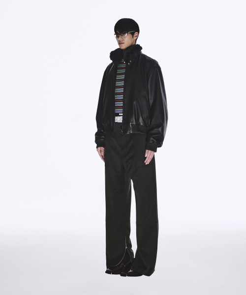 FUR LEATHER BLOUSON JACKET DARK BROWN