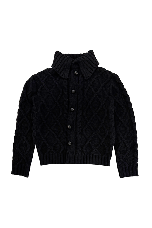 Кардиган с большим воротником в рубчик, Black