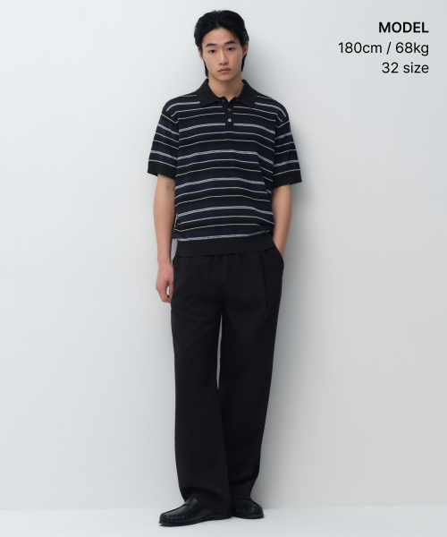 CRINKLE LINEN LIKE WIDE ELASTIC PANTS [BLACK]