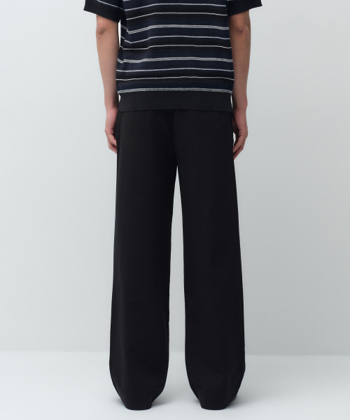 CRINKLE LINEN LIKE WIDE ELASTIC PANTS [BLACK]
