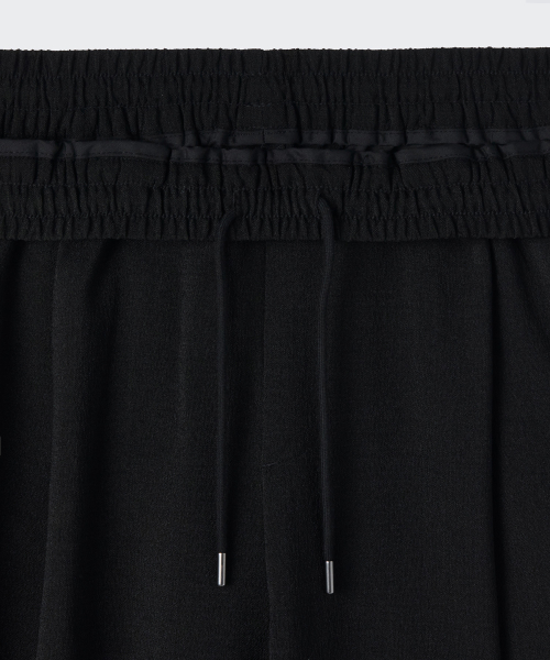 CRINKLE LINEN LIKE WIDE ELASTIC PANTS [BLACK]