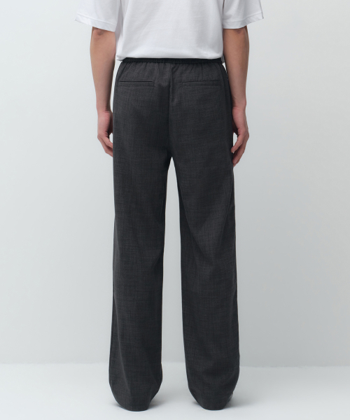 CRINKLE LINEN LIKE WIDE ELASTIC PANTS [CHARCOAL GREY]