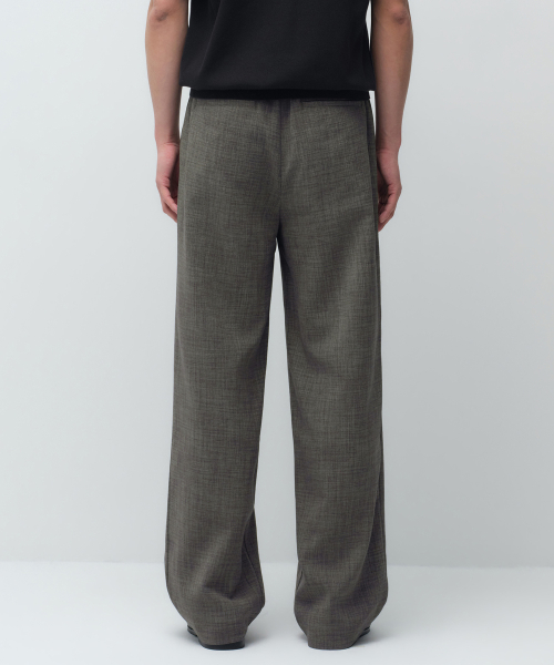 CRINKLE LINEN LIKE WIDE ELASTIC PANTS [KHAKI GREY]