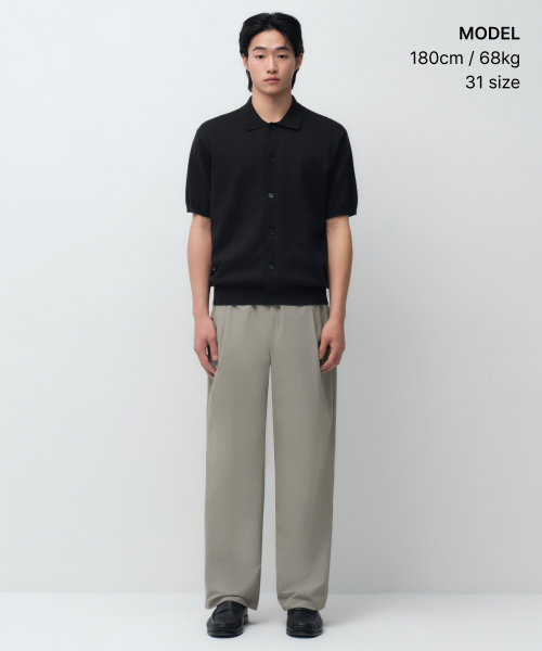 AIRY DOT WIDE BANDING PANTS [GREYISH BEIGE]