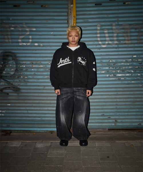 UNICORN VARSITY EMBLEM HOOD ZIP UP BLACK