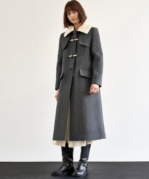 FUR COLLOR DUFFLE COAT_CHARCOAL
