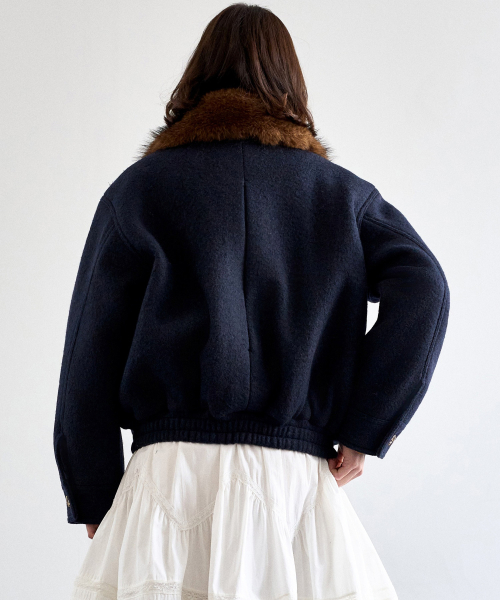 FUR COLLOR WOOL JACKET_NAVY