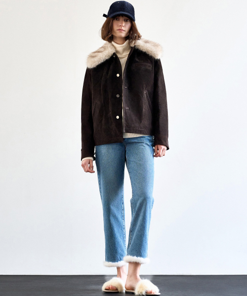 FUR COLLOR SUEDE JACKET_BROWN