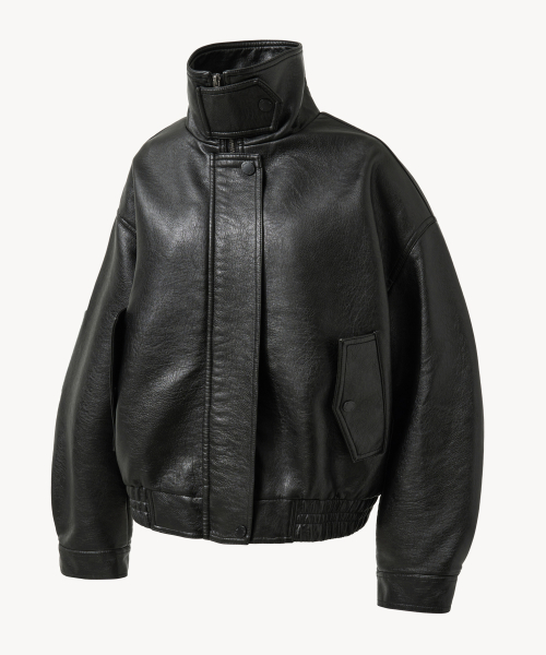 Кожаный выстиранный бомбер 9212-1 (BLACK)