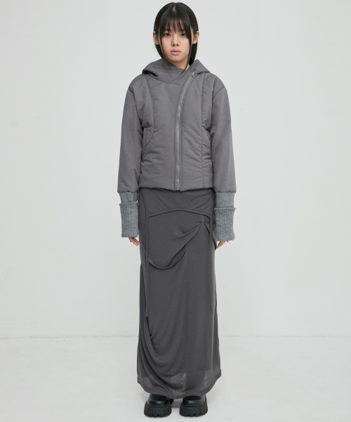 Hooded Asymmetrical Puffer Jacket (FL-053_Gray)