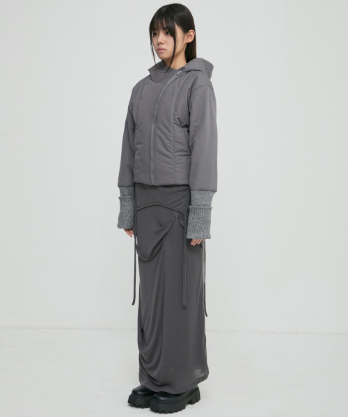 Hooded Asymmetrical Puffer Jacket (FL-053_Gray)
