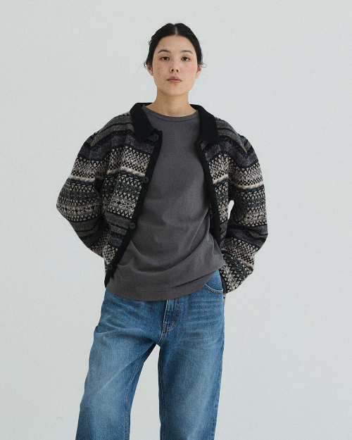 Nest Jacquard Knit Cardigan - Dark Grey