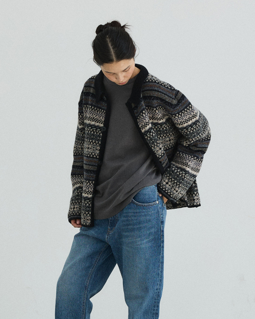 Nest Jacquard Knit Cardigan - Dark Grey