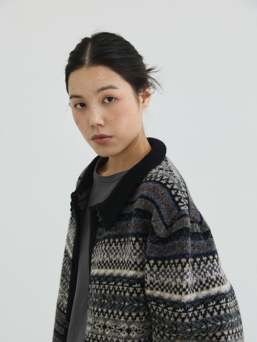 Nest Jacquard Knit Cardigan - Dark Grey