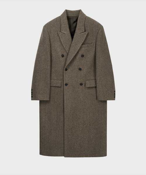 Alpaca Twill Double Breasted Coat (Brown) thumbnail 2