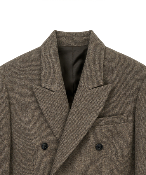 Alpaca Twill Double Breasted Coat (Brown) thumbnail 4