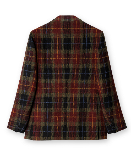 HARRIS TWEED CHECKED 3 BUTTON JACKET [WINE]