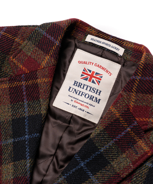 HARRIS TWEED CHECKED 3 BUTTON JACKET [WINE]