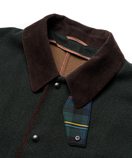 WOOL BLENDED HERRINGBONE HUNTING JACKET [D/GREEN]