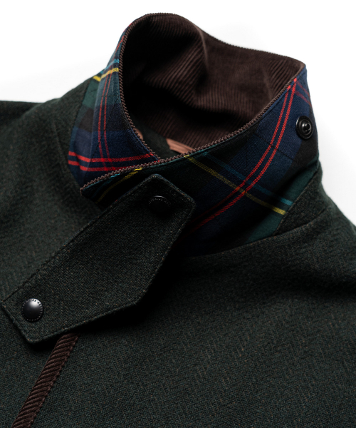 WOOL BLENDED HERRINGBONE HUNTING JACKET [D/GREEN]