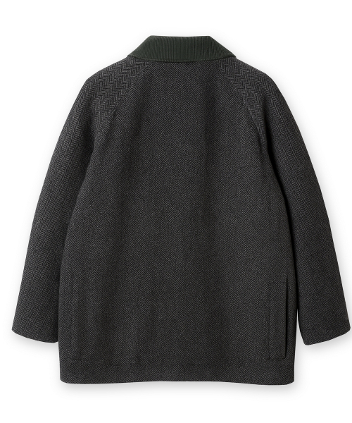 WOOL BLENDED HERRINGBONE MID HUNTING JACKET [C/GREY]