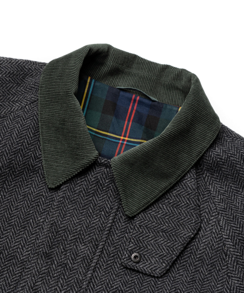 WOOL BLENDED HERRINGBONE MID HUNTING JACKET [C/GREY]