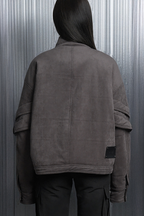Suede Volume Over Bomber Jacket (Brown)