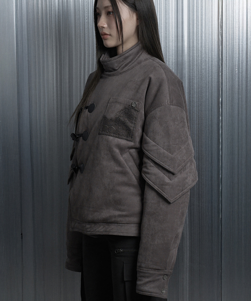 Suede Volume Over Bomber Jacket (Brown)