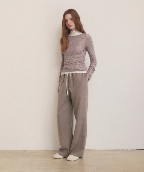 Banding string layered slacks - beige