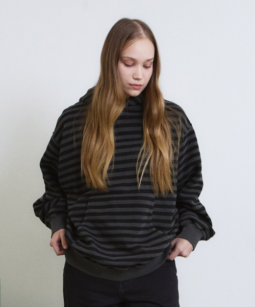 PIGMENT DYED STRIPE LINE HOODIE (CHARCOAL)