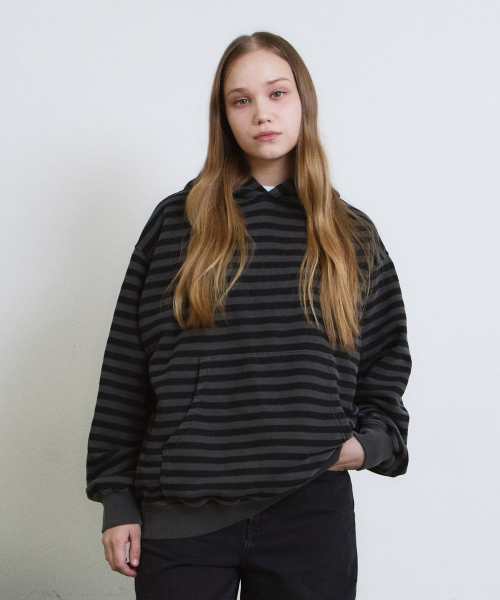 PIGMENT DYED STRIPE LINE HOODIE (CHARCOAL)