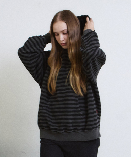 PIGMENT DYED STRIPE LINE HOODIE (CHARCOAL)