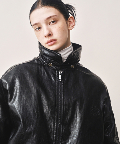 CRINKLE FAUX LEATHER PADDING_BLACK