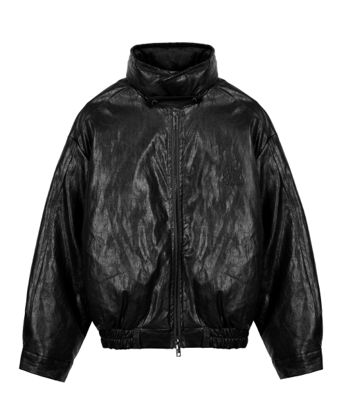 CRINKLE FAUX LEATHER PADDING_BLACK