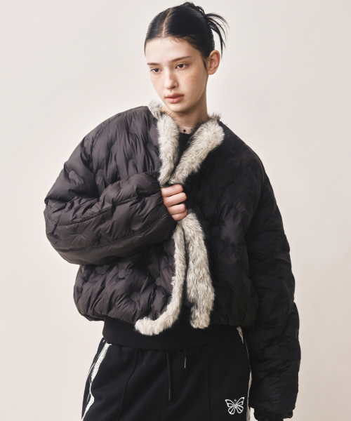 DOT FUR SHAWL VOLUME PUFFER PADDING_BLACK