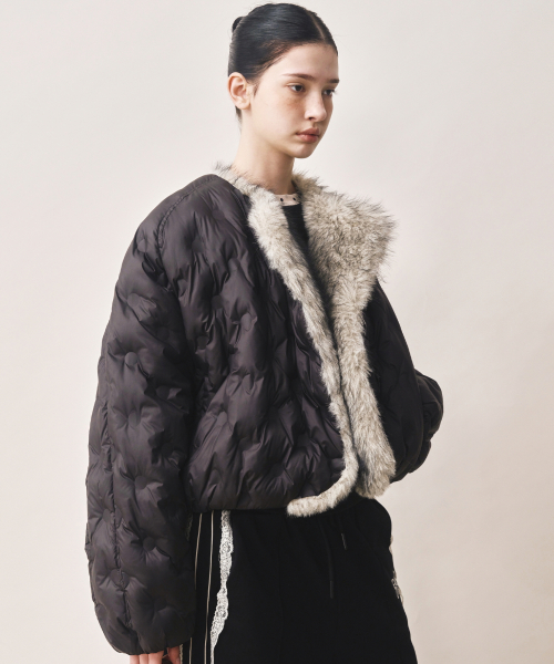 DOT FUR SHAWL VOLUME PUFFER PADDING_BLACK