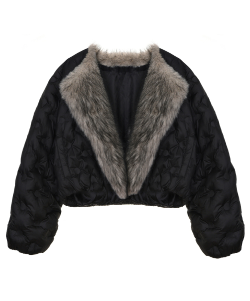 DOT FUR SHAWL VOLUME PUFFER PADDING_BLACK