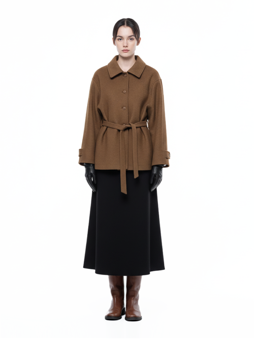 Классическое полупальто с поясом (Brown, Beige)/W254OT02