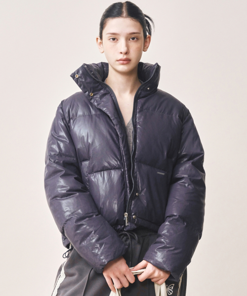 NICOLE GLOSSY SHORT PUFFER PADDING_NAVY