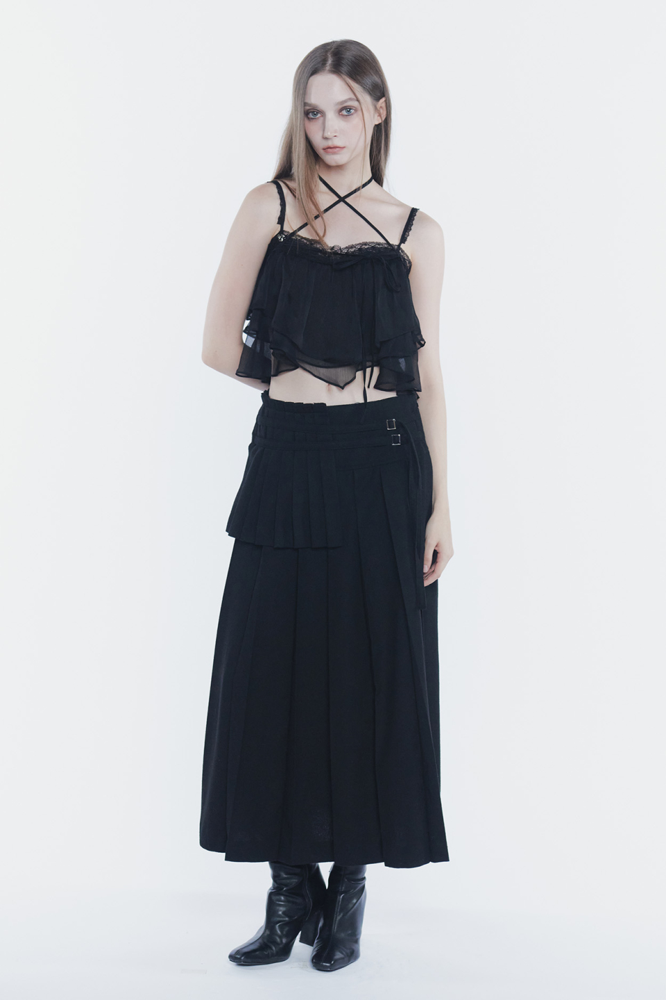 PAINORPLEASURE MERMAID FRILL TOP - 4 COLORS BLACK