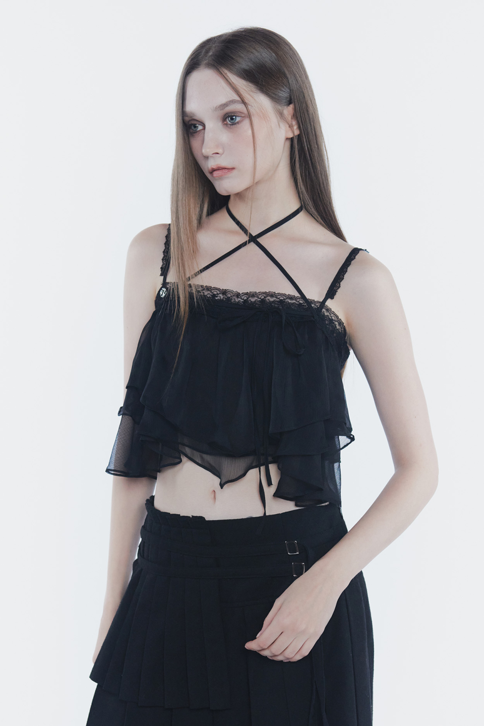 PAINORPLEASURE MERMAID FRILL TOP - 4 COLORS BLACK