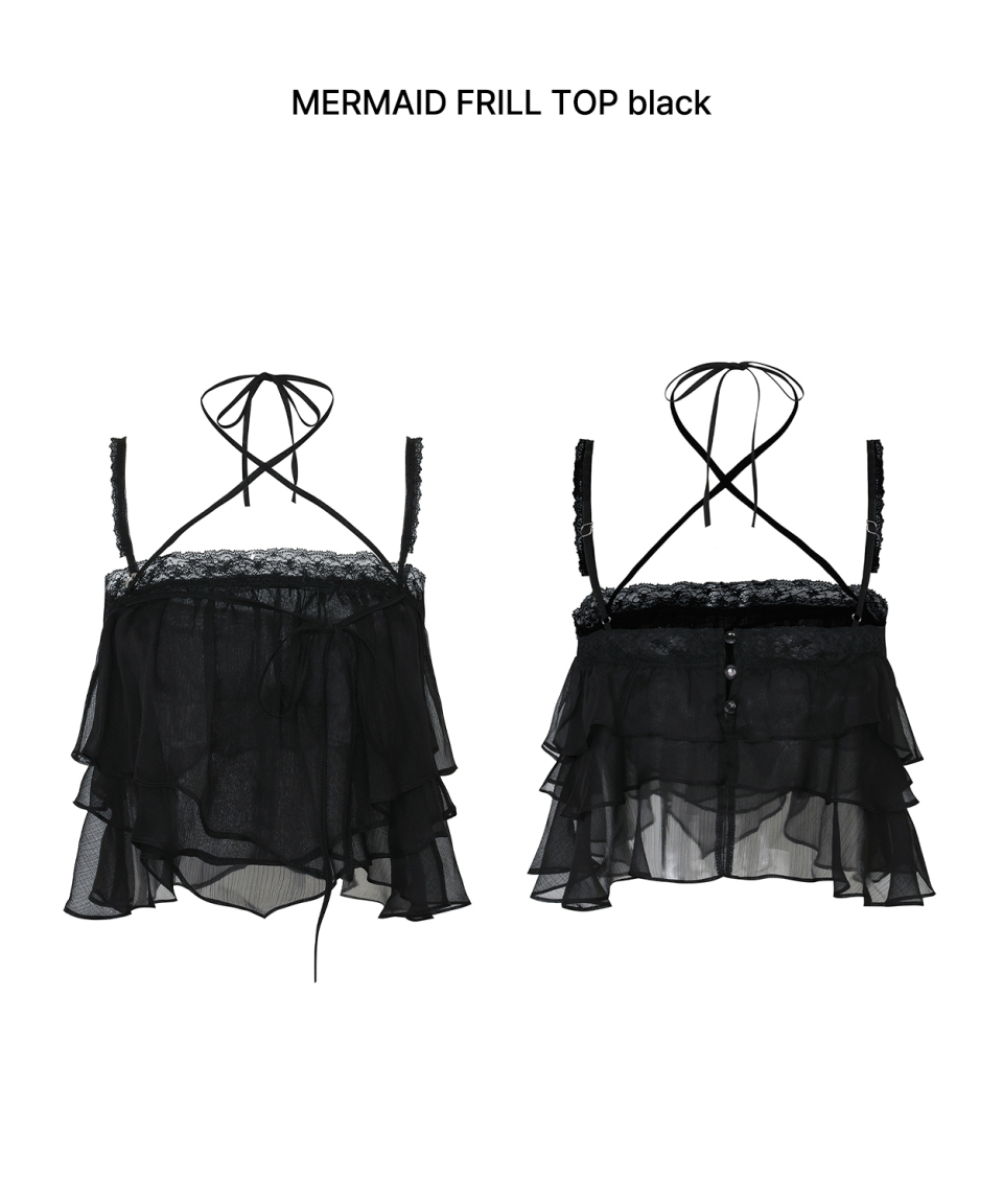 PAINORPLEASURE MERMAID FRILL TOP - 4 COLORS BLACK