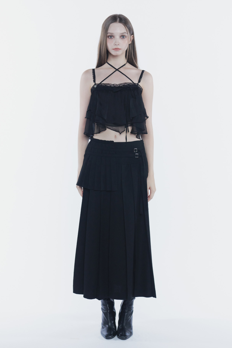 PAINORPLEASURE MERMAID FRILL TOP - 4 COLORS BLACK