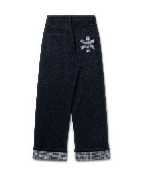 Брюки из персикового велюра в клетку, rolled-up, Blue