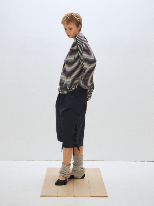 LACE-UP BERMUDA PANTS, NAVY